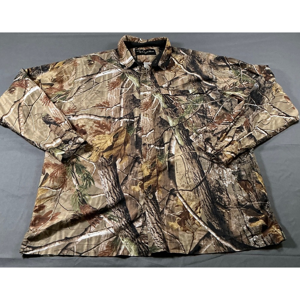 Walls Men XL Realtree AP Camo Button Down Hunting Shirt Long Sleeve Brown Cotton